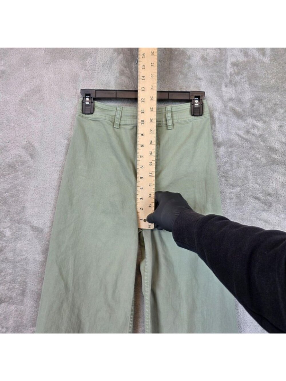 Billabong Chino Pants Womens 26 Green Denim Wide Leg Crop Raw Hem Stretch - Picture 8 of 14